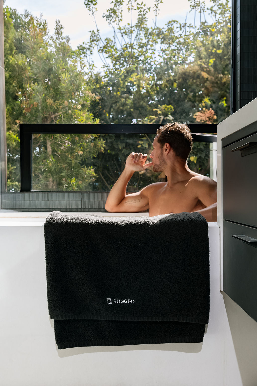 The Charcoal Towel-big bath towel-Turkish towel-man in the tub-towel hanging on the tub