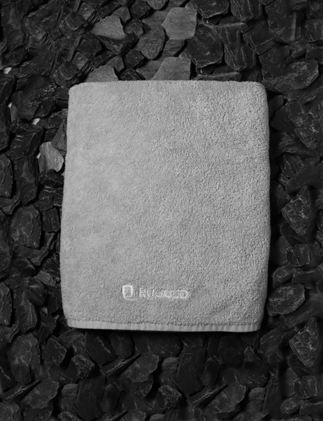 The Slate Towel-big bath towel-Turkish towel-towel resting on a bed of slate rocks
